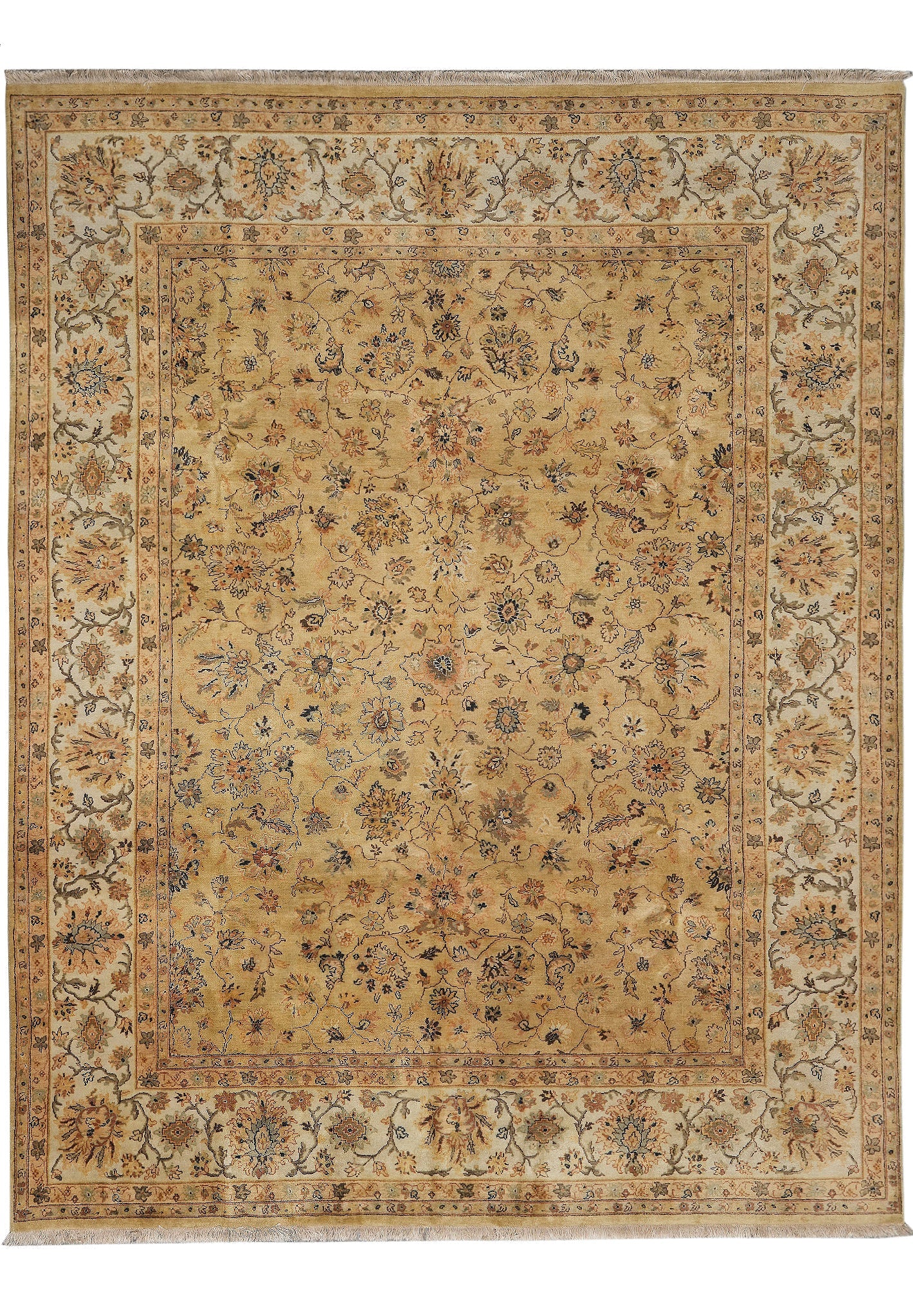 8 x 10 Jaipur hand-knotted wool rug in neutral gold, top view