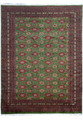 8 x 10 Jaldar Bokhara hand-knotted wool rug in sage green, top view