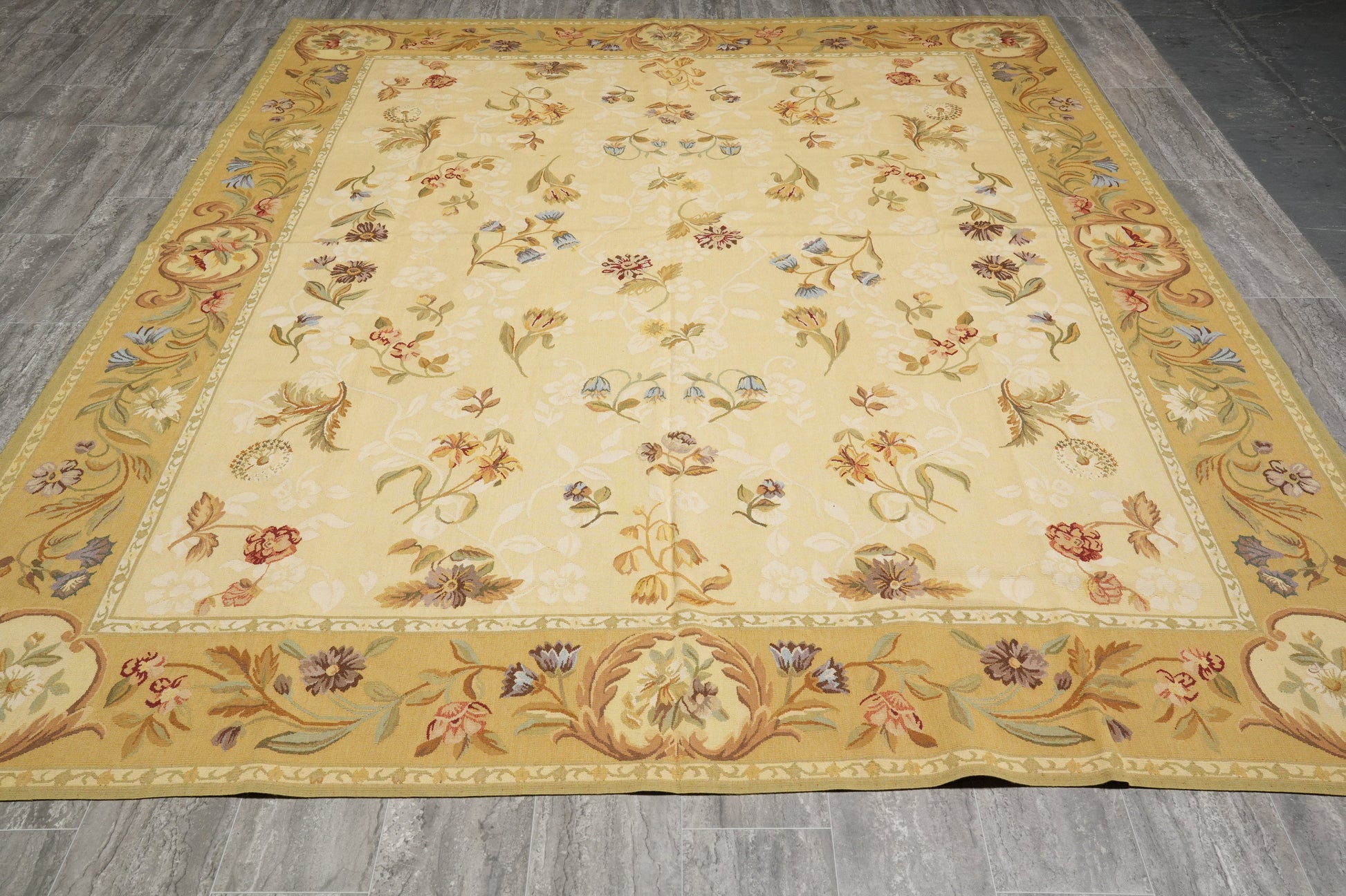 French Country Aubusson, soft sage and pink color balance