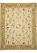 8 x 10 French Country Aubusson flat-weave wool rug in ivory and soft floral, top view