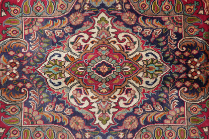 Pre-owned Tabriz-style blue rug, corner motif with intricate arabesques
