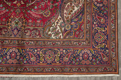 Pre-owned Tabriz-style blue rug, edge and selvedge detail