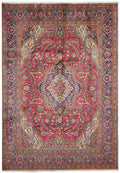 8 x 11 pre-owned Tabriz-style hand-knotted wool rug in blue, top view