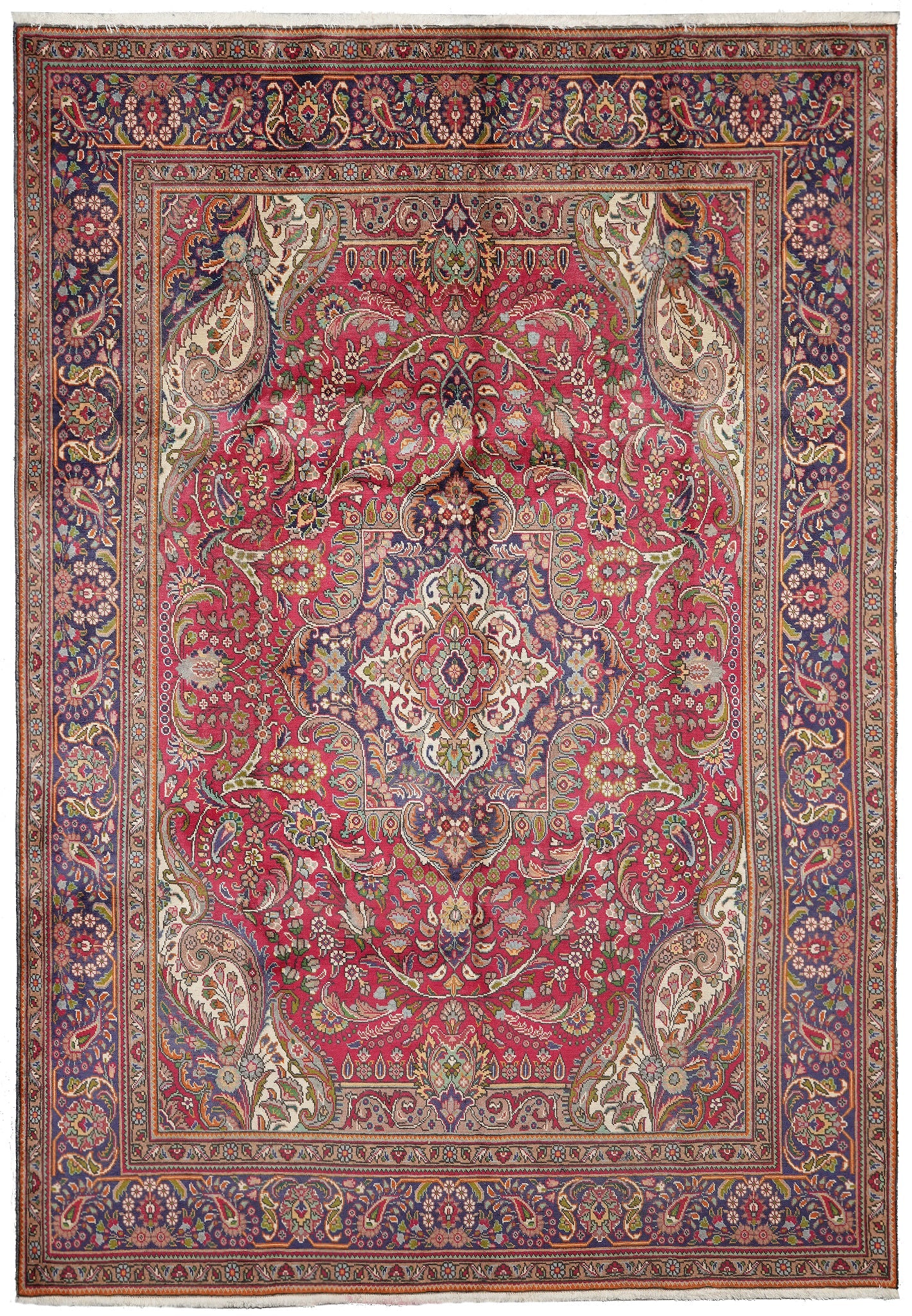 8 x 11 pre-owned Tabriz-style hand-knotted wool rug in blue, top view