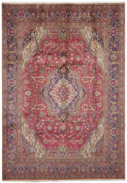 8 x 11 pre-owned Tabriz-style hand-knotted wool rug in blue, top view