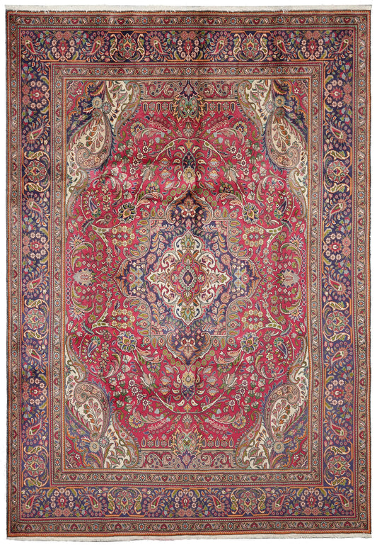 8 x 11 pre-owned Tabriz-style hand-knotted wool rug in blue, top view