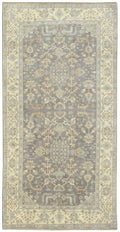 8 x 15.9 hand-knotted wool rug in neutral gray, full length top view