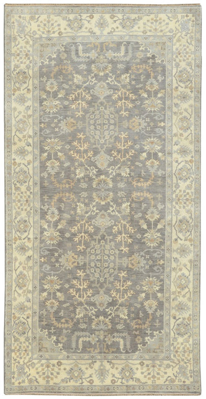 8 x 15.9 hand-knotted wool rug in neutral gray, full length top view