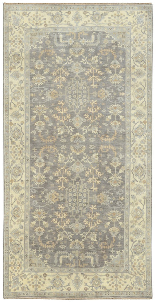 8 x 15.9 hand-knotted wool rug in neutral gray, full length top view