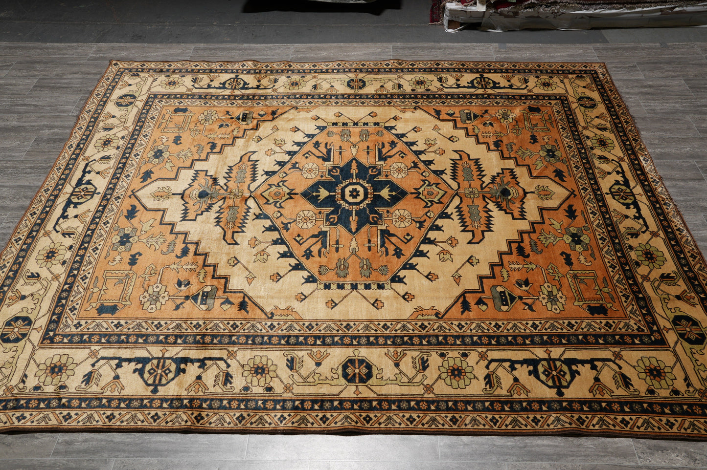 Afghan Chechen Kazak rug, central medallion close-up with dense tribal geometry