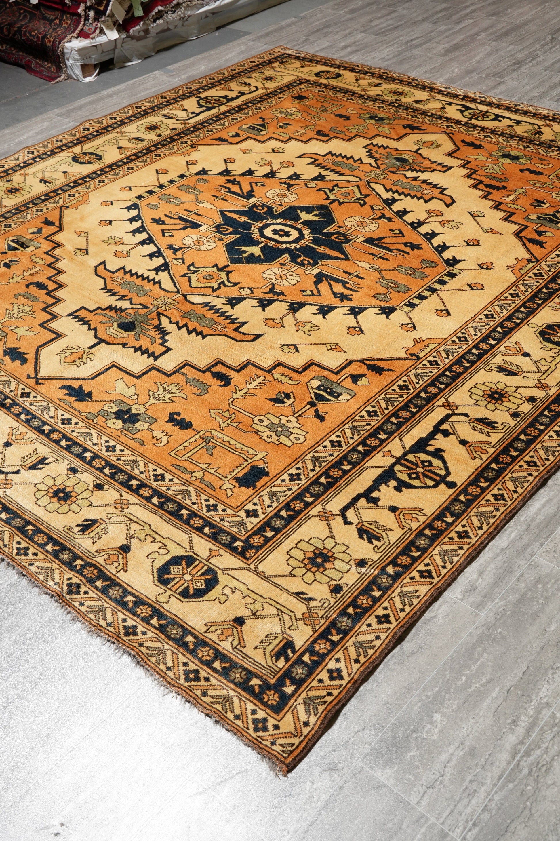Afghan Chechen Kazak rug, border pattern close-up