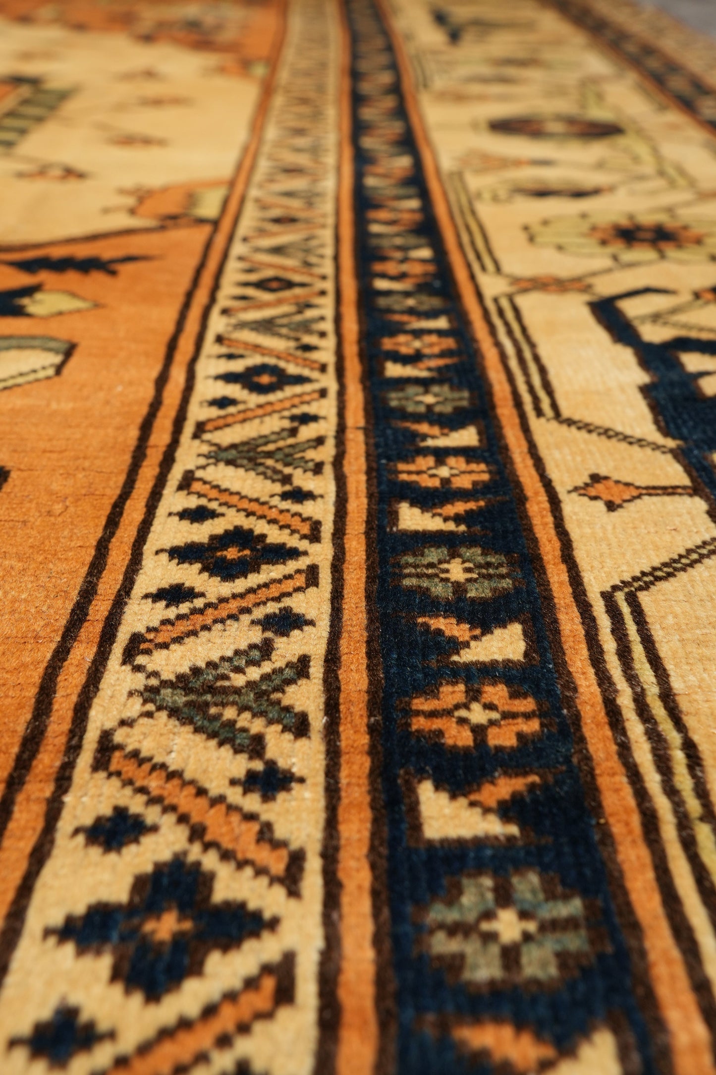 Afghan Chechen Kazak rug, edge and selvedge close-up