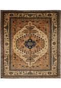 8 x 9.4 Afghan Chechen Kazak hand-knotted wool rug in multi-color, top view