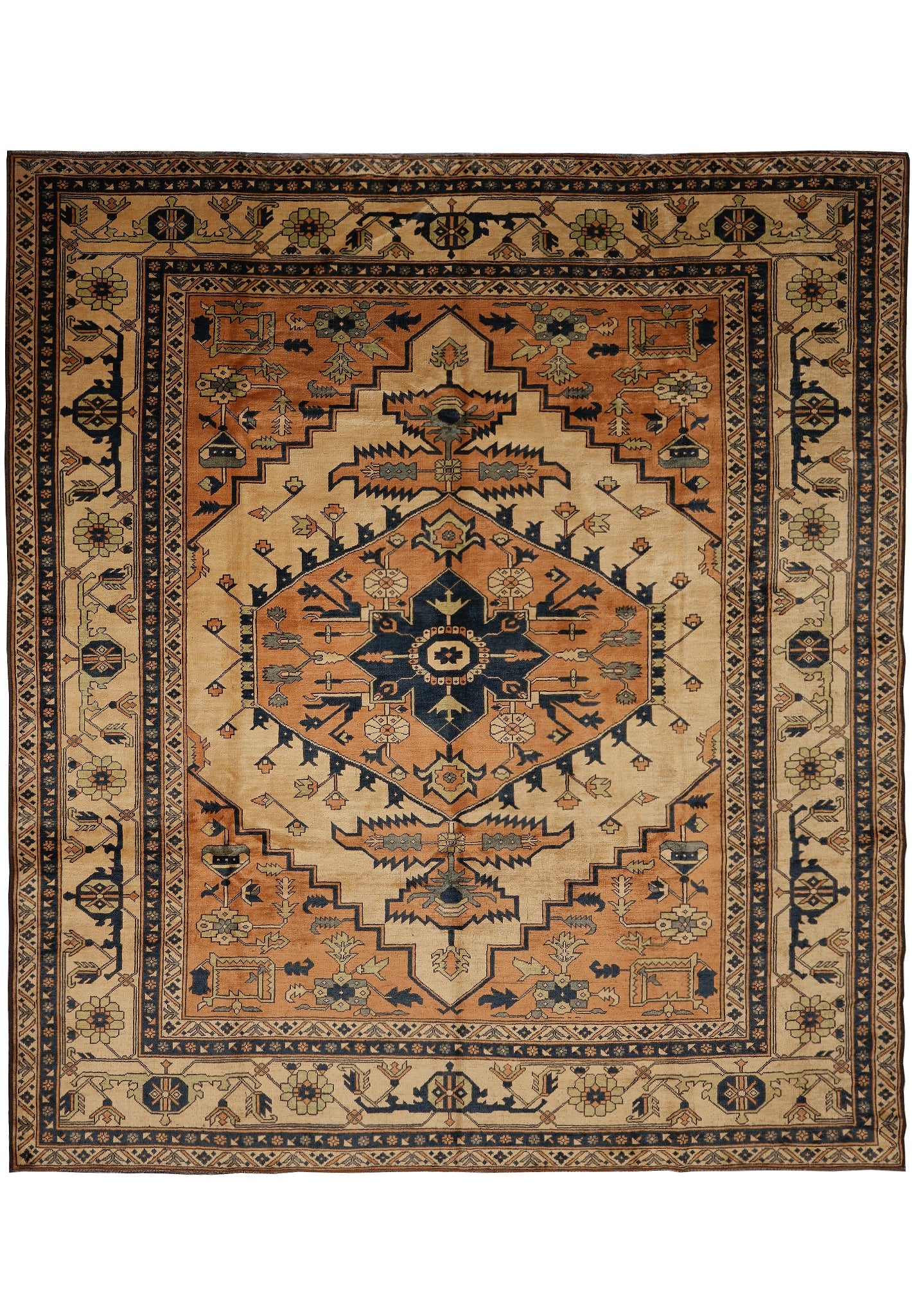 8 x 9.4 Afghan Chechen Kazak hand-knotted wool rug in multi-color, top view