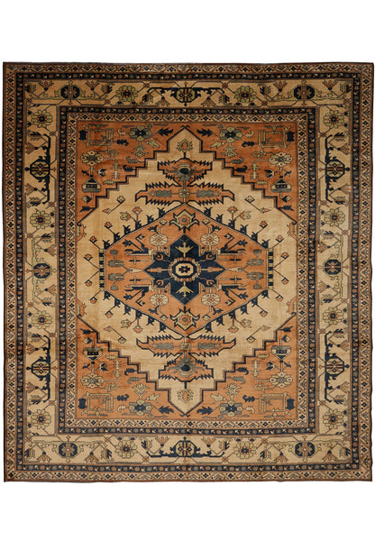 8 x 9.4 Afghan Chechen Kazak hand-knotted wool rug in multi-color, top view
