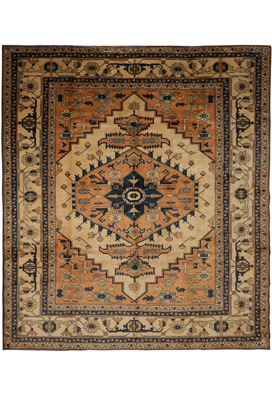 8 x 9.4 Afghan Chechen Kazak hand-knotted wool rug in multi-color, top view