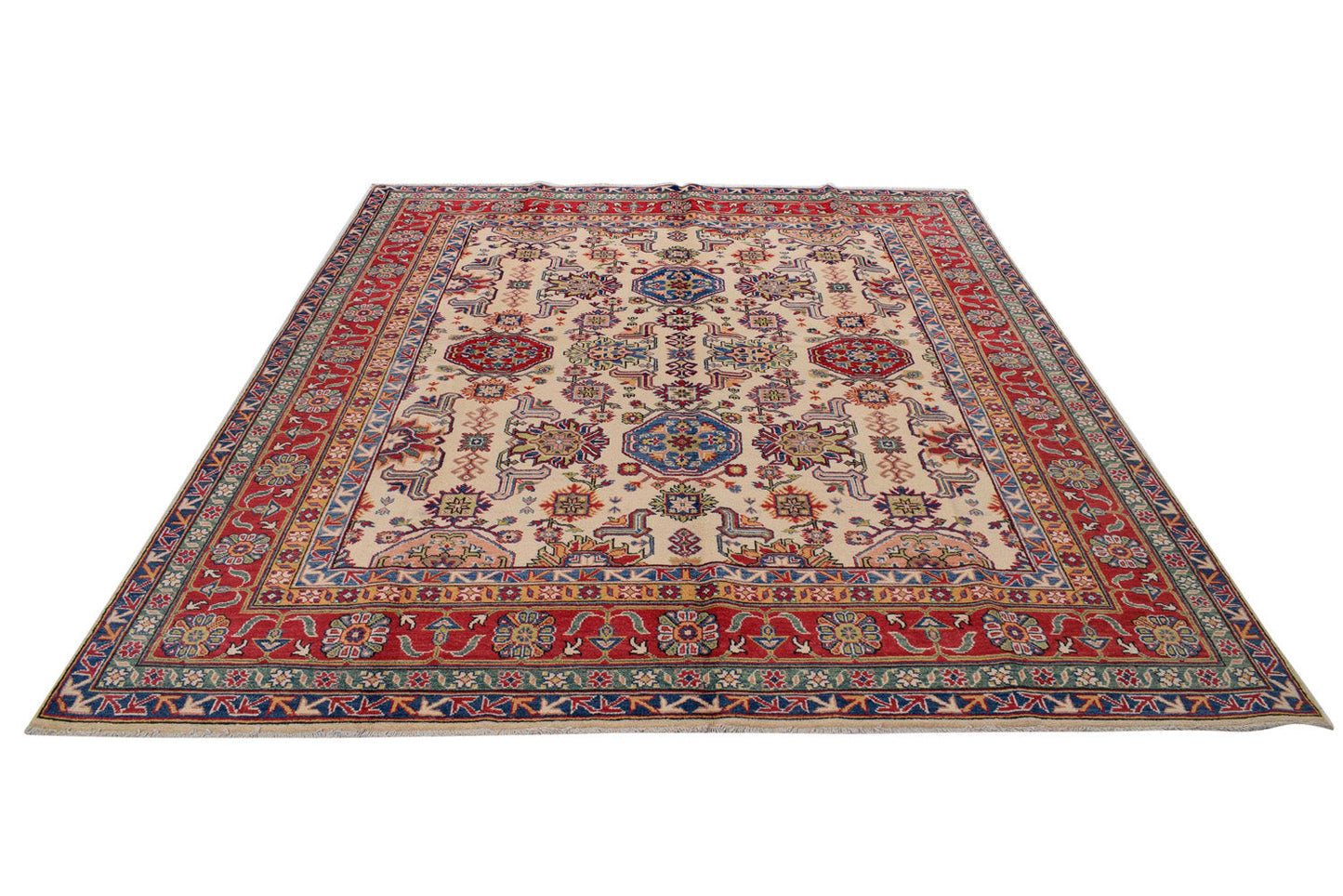 Afghan Kazak ivory rug, secondary medallion close-up