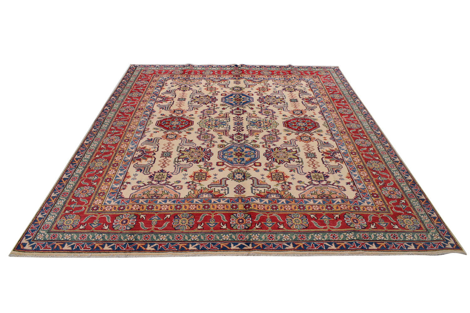 Afghan Kazak ivory rug, secondary medallion close-up