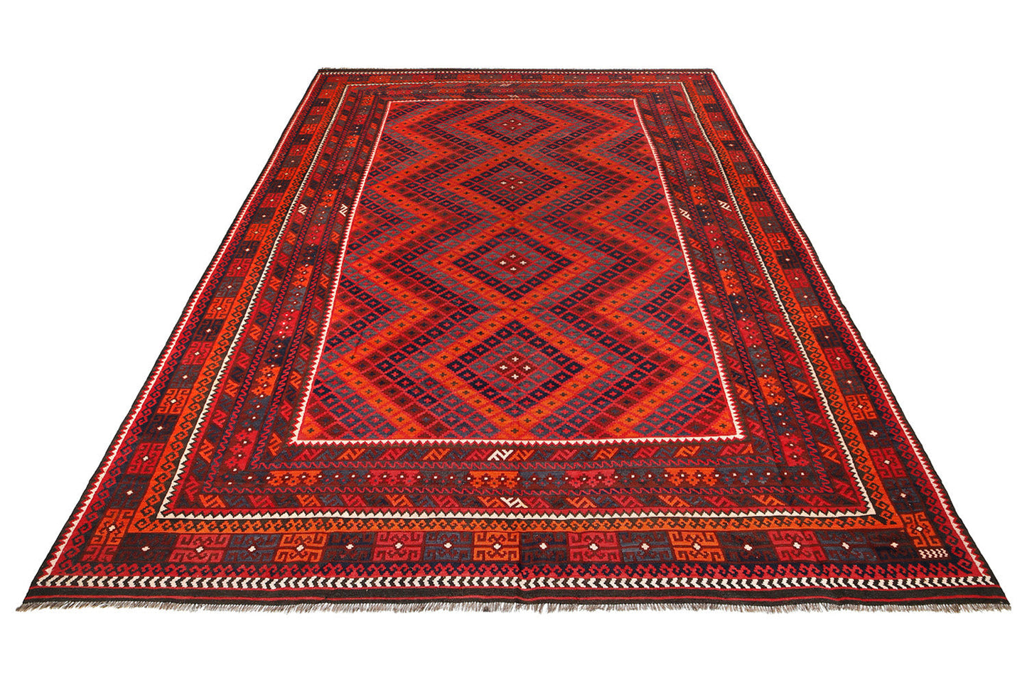 Oversize Afghan Kilim, opening section with tribal geometric motifs