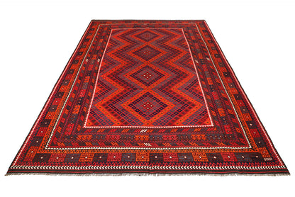 Oversize Afghan Kilim, opening section with tribal geometric motifs