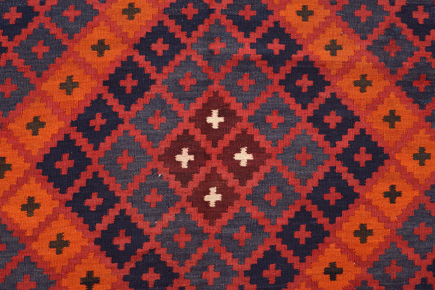 Oversize Afghan Kilim, border pattern detail in red and black