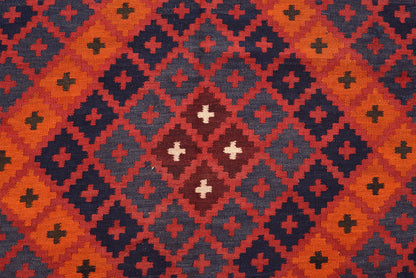 Oversize Afghan Kilim, border pattern detail in red and black