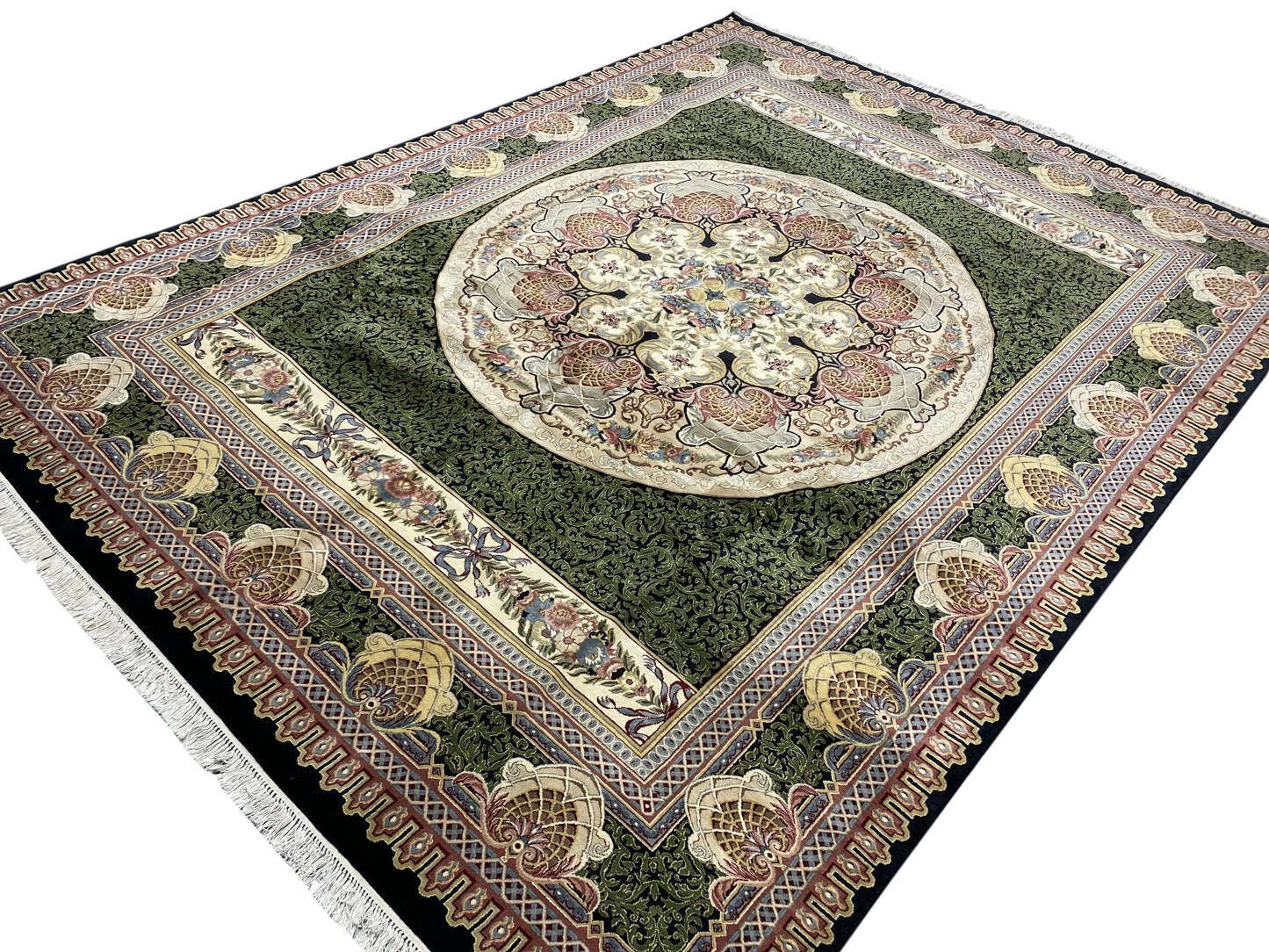 Aubusson Savonnerie rug, corner motif with curvilinear arabesques