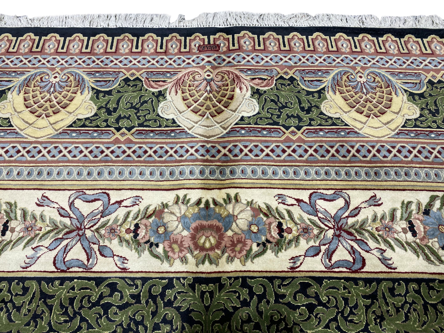 Aubusson Savonnerie rug, color balance close-up against black field