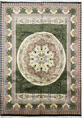 9.2 x 12.5 Aubusson Savonnerie hand-knotted wool rug in black, green, and ivory, top view