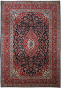 9.2 x 12 signed Kashan-style hand-knotted wool rug in navy blue, top view