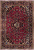 9.6 x 13 semi-antique Kashan-style hand-knotted wool rug in maroon, top view