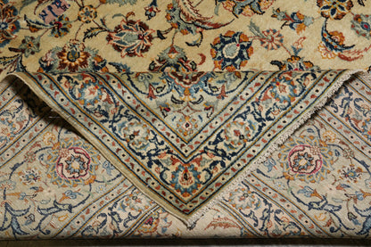 Vintage Kashan-style ivory rug, color balance detail showing ivory field