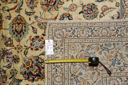 Vintage Kashan-style ivory rug, wide alternate-angle full layout