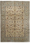 9.6 x 13 vintage 1970s Kashan-style hand-knotted wool rug in ivory, top view