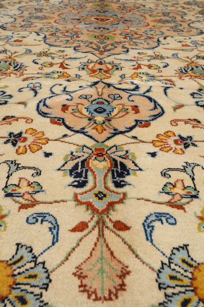 Kashan-style ivory floral rug, alternate corner showing floral continuity