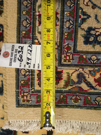 Semi-antique Kashan-style ivory rug, full layout in natural light