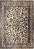 9.9 x 13 semi-antique Kashan-style hand-knotted wool rug in light ivory, top view