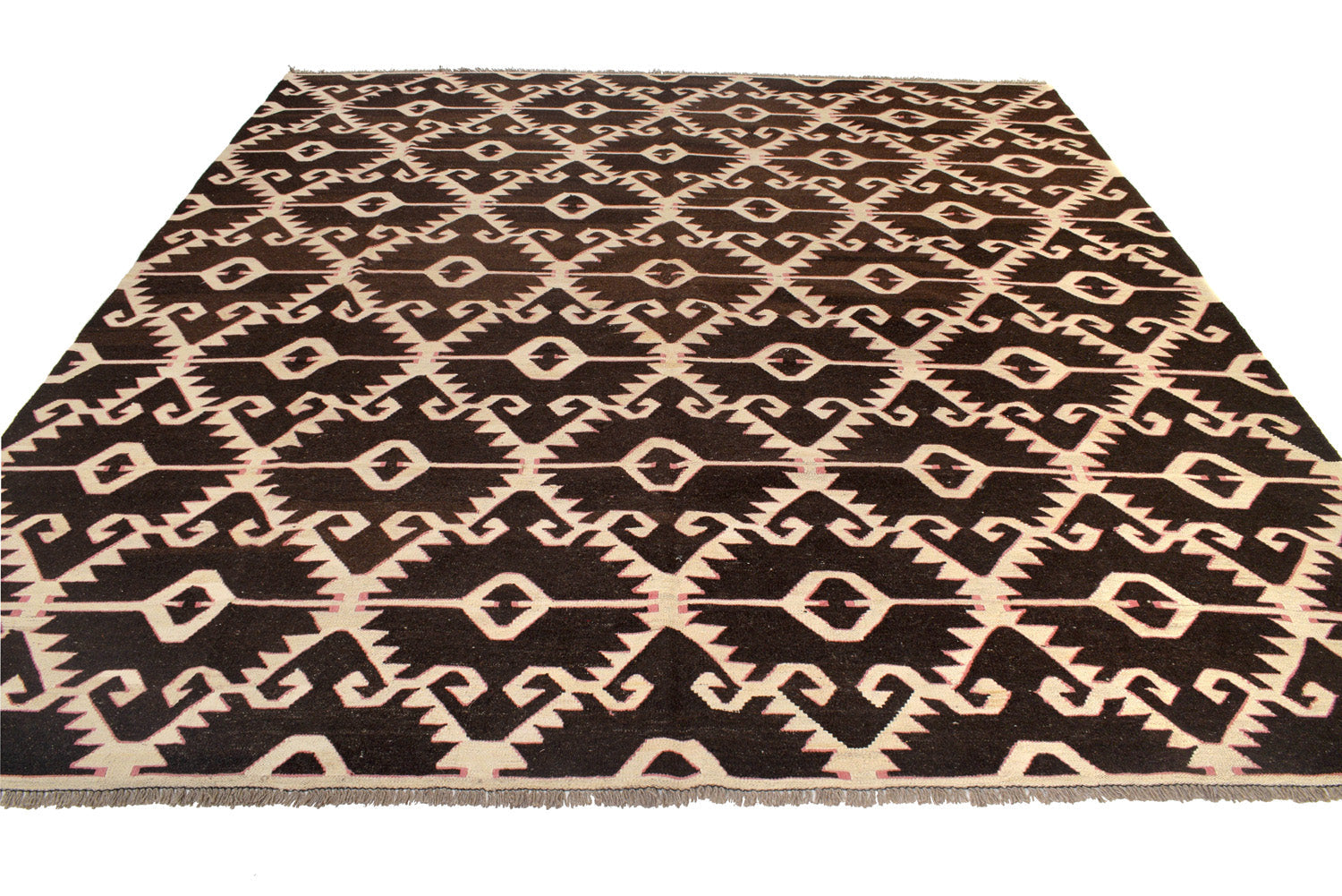 Modern Kilim, border pattern in red and ivory