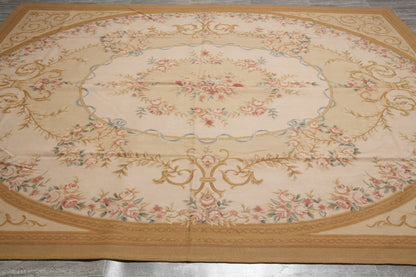 17th-century Aubusson rug, curvilinear French floral detail