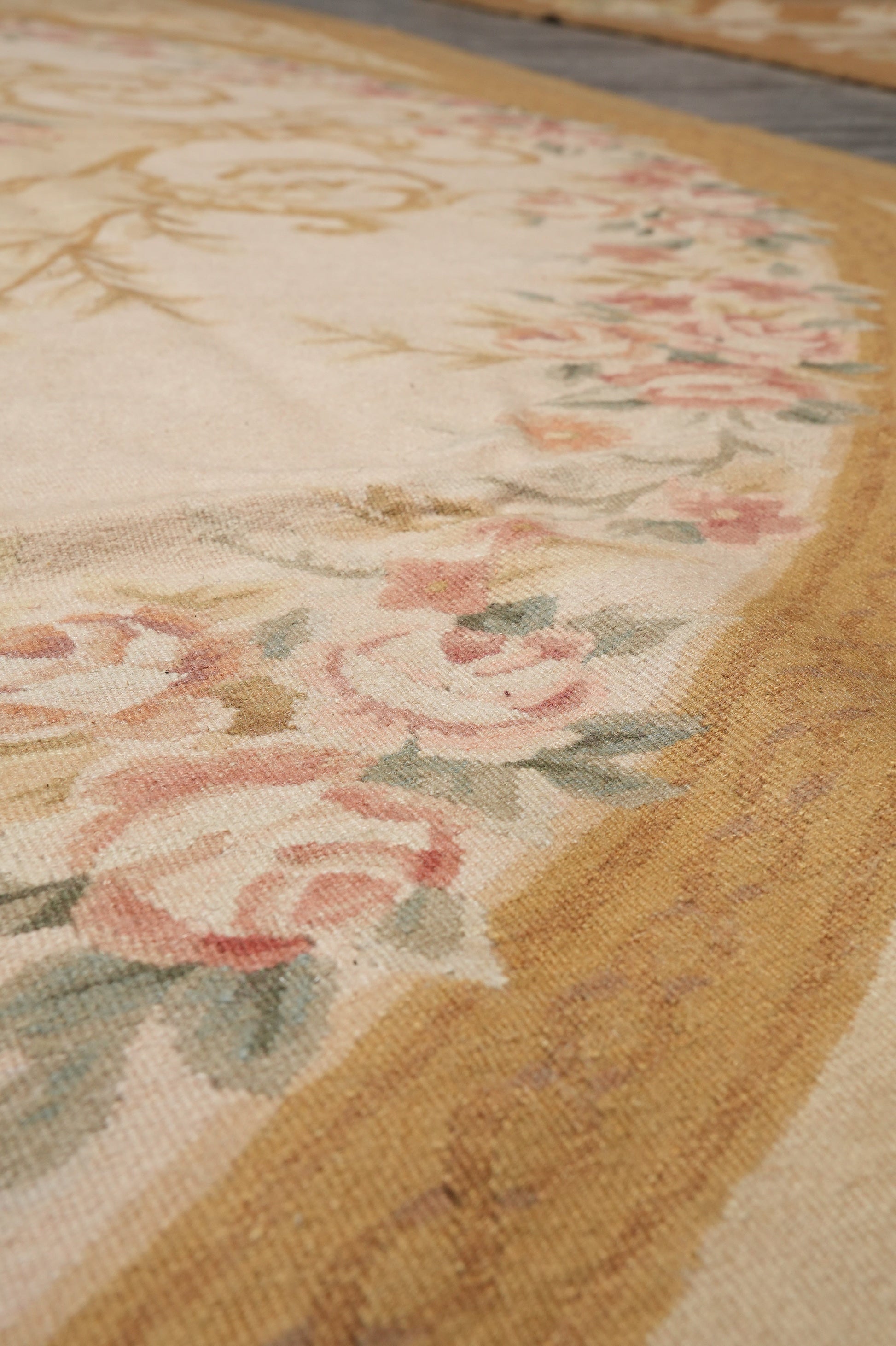 17th-century Aubusson rug, alternate corner with floral continuity