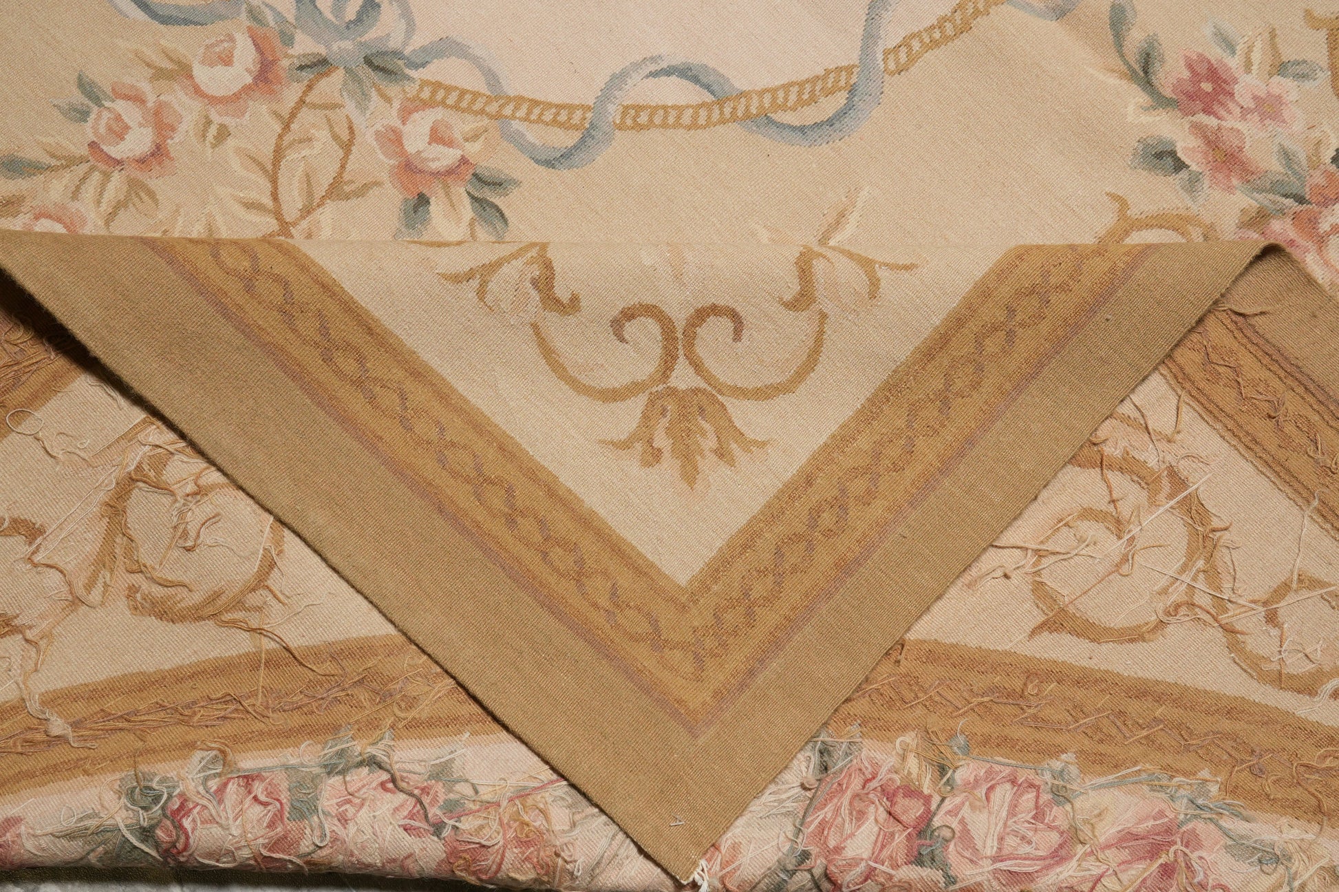 17th-century Aubusson rug, secondary border in soft red and ivory