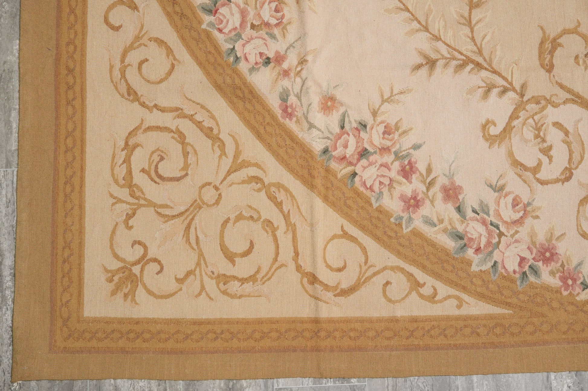 17th-century Aubusson rug, mid-field vine detail
