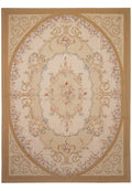 9 x 12 17th-century French Aubusson flat-weave wool rug in multi-color floral, top view