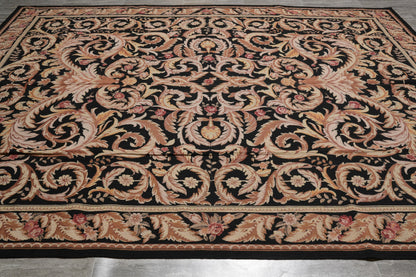 Black Aubusson rug, French floral border detail