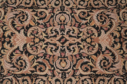 Black Aubusson rug, secondary floral motif close-up