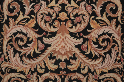 Black Aubusson rug, color balance close-up of black field with ivory accents
