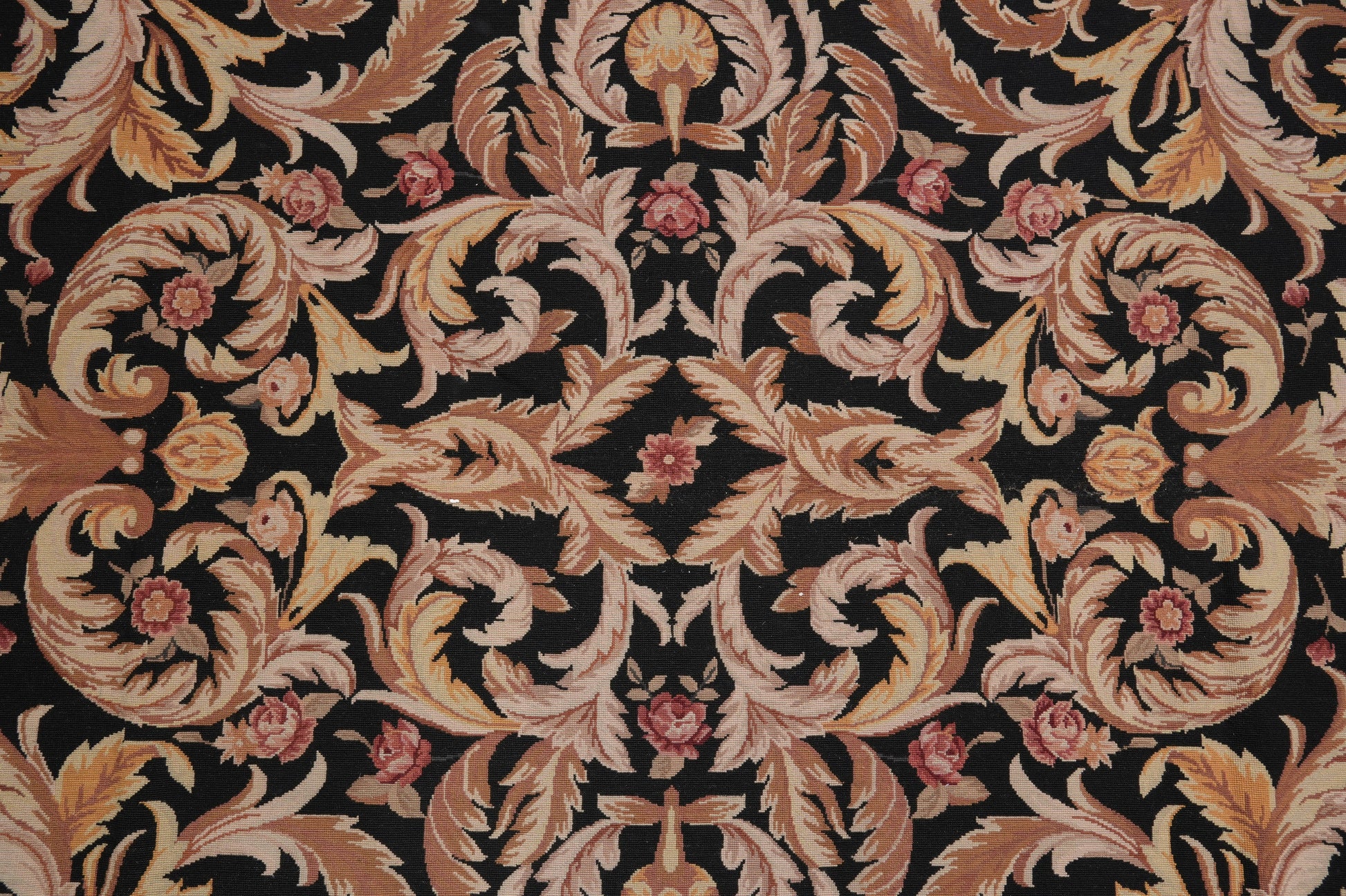 Black Aubusson rug, alternate corner showing floral continuity