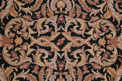 Black Aubusson rug, alternate corner showing floral continuity
