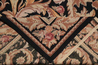 Black Aubusson rug, third floral motif detail
