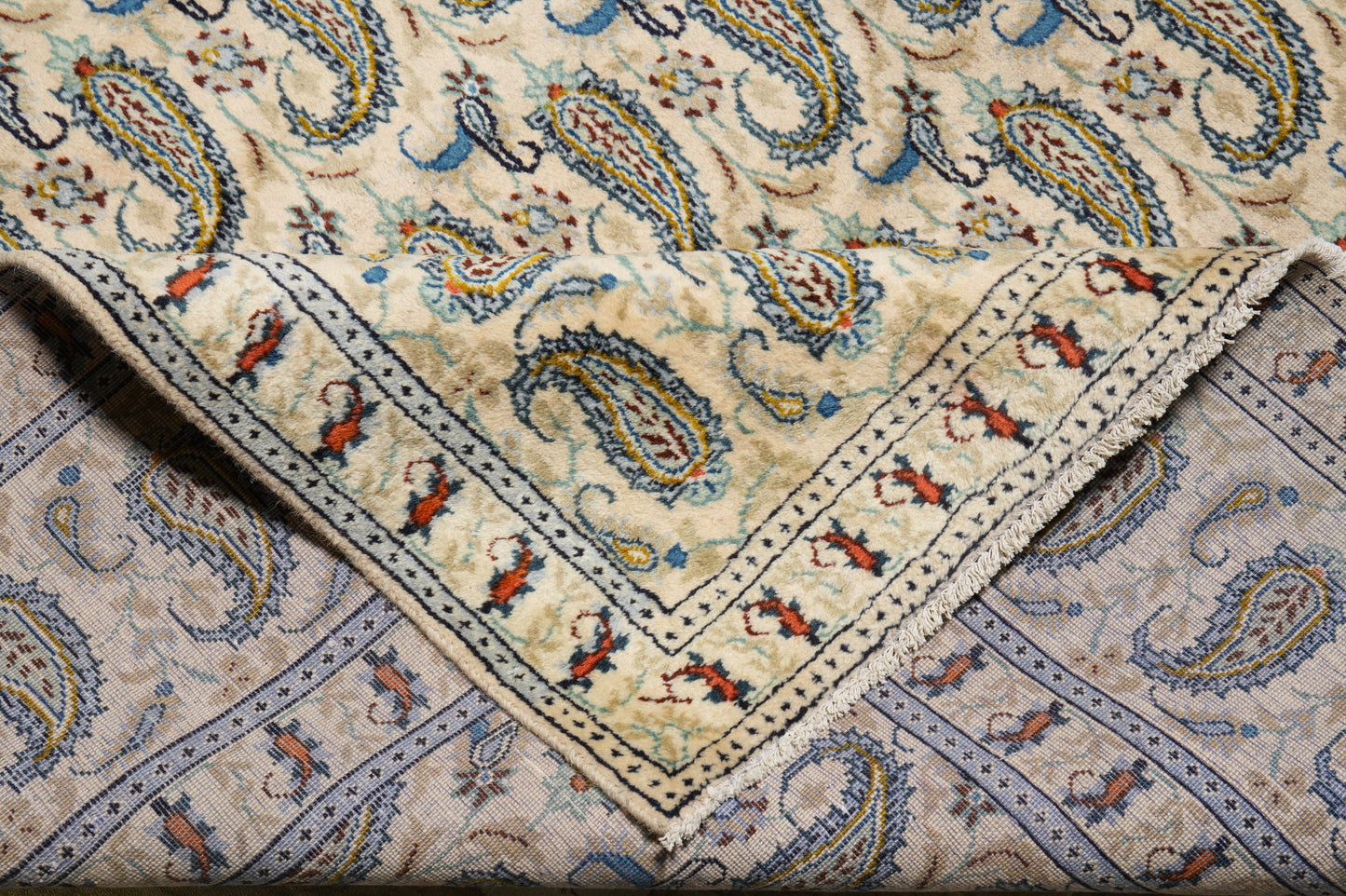 1970s paisley Kashan-style rug, alternate corner with paisley continuity
